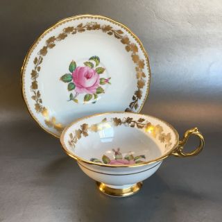 Royal Chelsea Teacup & Saucer Large Pink Rose Floral Vintage England Bone China