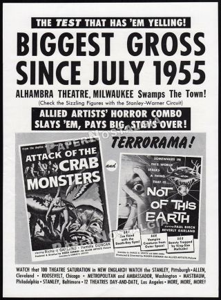 Not Of This Earth_/_attack Of The Crab Monsters_orig.  1957 Trade Print Ad Promo