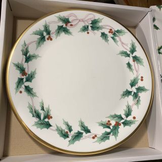 Mikasa Christmas Ribbon Holly Dinner Plates Set Of 4 Nib