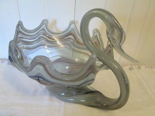 Vintage Swan Murano Style Venetian Sooner Art Glass Huge Silver Gray Blue 9 " X 9