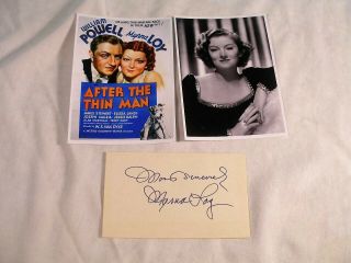 Vintage Myrna Loy Autograph,  Hand Signed 3 X 5 Inch Index Card,  2 Photos