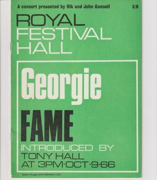 1966 Georgie Fame Concert Programme With The Harry South Big Band