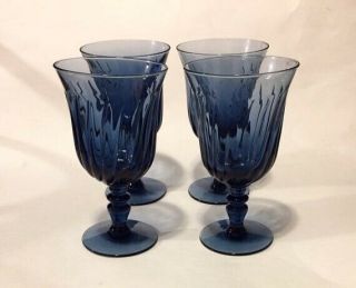 Blue Goblets | Gorham Gentry Blue Water Goblets,  Large Wine Glasses Blue | 4