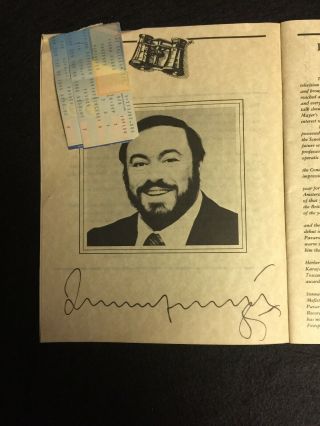 1985 Luciano Pavarotti Program W/Autograph & Ticket Stubs A1 4