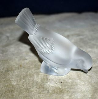 Authentic Lalique Frosted Crystal Glass Winged Bird Sparrow – Signed - France