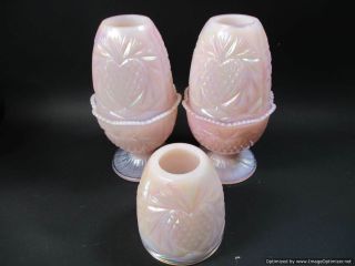 2 Vintage Fenton Glass Fairy Candle Lamps - Iridized Pink Heart 7 1/4 "
