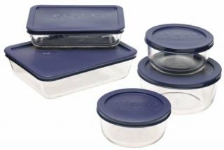 Pyrex Simply Store 10 - Piece Glass Food Storage Set With Blue Lids