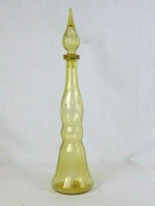 Vtg 60s Mid Century Italian Empoli Amber Glass Genie Bottle Decanter 18.  5 "