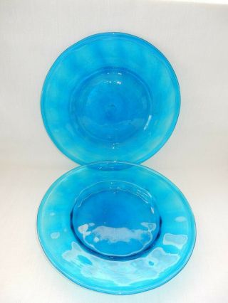 2 Hand Blown / Crafted Turquoise 11 " Glass Dinner Plates Azure Caribbean Blue