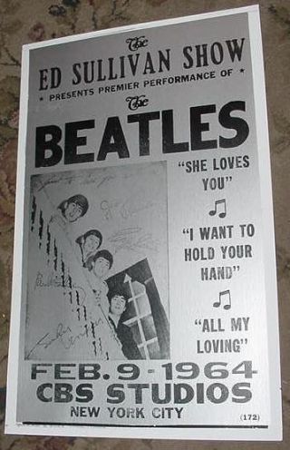 The Beatles Ed Sullivan Show 1964 Concert Poster Art 60s Signed John Lennon Art