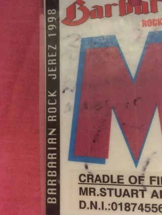 CRADLE OF FILTH ; Back Stage Pass; Personalised Stuart Anstis Pass; 1998; 3