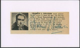 Francis L.  Sullivan (1903 - 1956) Autograph Cut | " My Favorite Spy " - Signed