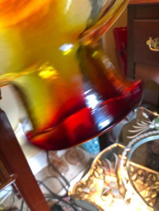 Vintage Blenko Amberina Red Yellow Double Spout Vase Bottle Pitcher 8