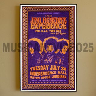 Jimi Hendrix Experience Framed Poster July 30 1968 Baton Rouge La Tour Promo