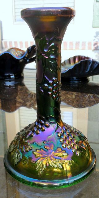Northwood “grape & Cable” Carnival Glass Green Candle Stick – Color