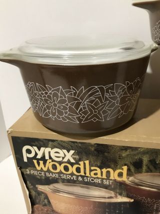 Pyrex 3 Piece Woodland Bake,  Serve & Store Set 470 - 6 1 Pint 1 1/2 Pint 1 Quart 2