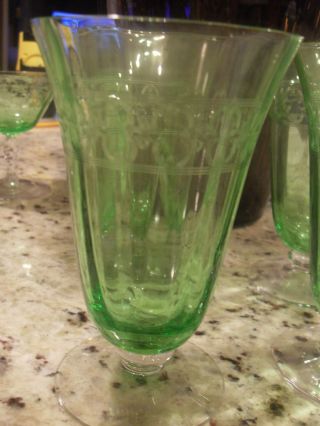 Depression Green Etched Glass (4) Vintage