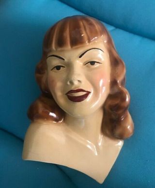 Rare Vintage Glamorous Lady Head Vase Signed Wall Pocket - Old Hollywood 1951