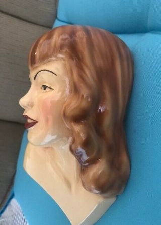 Rare Vintage Glamorous Lady Head Vase Signed Wall Pocket - Old Hollywood 1951 2