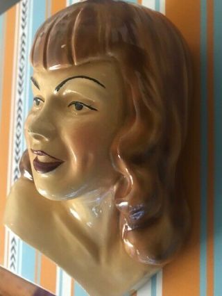 Rare Vintage Glamorous Lady Head Vase Signed Wall Pocket - Old Hollywood 1951 5