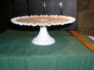 Vintage Fenton White Milk Glass Pedestal Cake Plate Stand Thumbprint Exc,  Cond