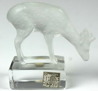 Signed Lalique France French Frosted Crystal Art Glass Deer Desk Sculpture Hld