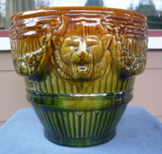 Antique Art Pottery Blended Jardiniere Lion Head Majolica Weller Roseville 249