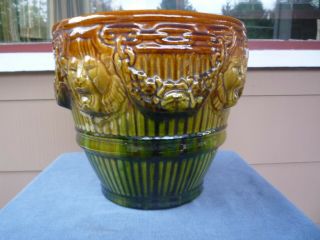 Antique Art Pottery BLENDED JARDINIERE LION HEAD majolica Weller Roseville 249 3
