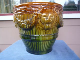 Antique Art Pottery BLENDED JARDINIERE LION HEAD majolica Weller Roseville 249 4