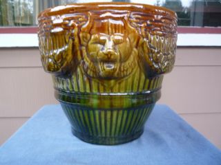 Antique Art Pottery BLENDED JARDINIERE LION HEAD majolica Weller Roseville 249 5