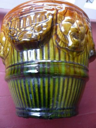 Antique Art Pottery BLENDED JARDINIERE LION HEAD majolica Weller Roseville 249 8