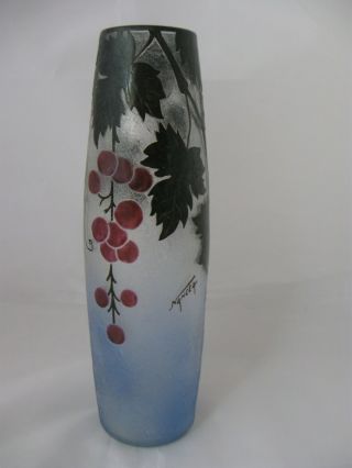 Vintage Cameo Art Glass Vase Signed Nancea,  Striking 9 " Tall Decorator Piece