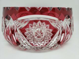 Cranberry Red Cut To Clear Crystal 6 3/4 " Saw Tooth Bowl