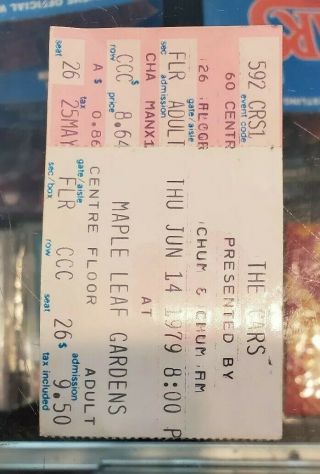 1979 The Cars Toronto Maple Leaf Gardens Vintage Concert Ticket Ric Ocasek