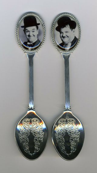 Laurel And Hardy 2 Silver Plated Spoons Featuring Laurel And Hardy