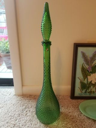 Mcm Empoli Italy Emerald Green Glass Genie Bottle Decanter 1960s Htf Diamond Cut