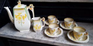 Vintage Deco Burleigh Ware 11 Pc England Tea Pot Teacup Saucer Creamer Set