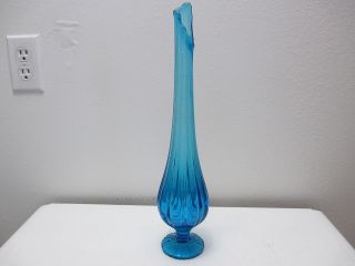 Vintage Le Smith Glass Swung Vase Simplicity Pattern Blue In Color 15 3/8 " Tall