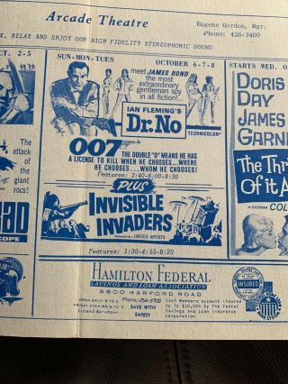 Movie Flyer “dr No” James Bond ”invisible Invaders”