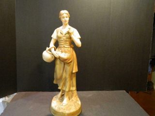 Royal Dux Bohemia Woman Figurine 21 1/2 " High W/ Apples & Teapot Vintage