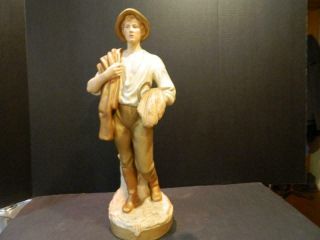 Royal Dux Bohemia Farmer Man Figurine 20 1/2 " High W/ Scythe & Wheat Vintage