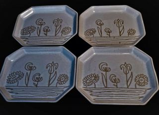 Martz Marshall Studio Art Pottery 4 Flower Plates Set Jane & Gordon Vintage Mcm
