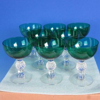 Morgantown Glass - Green Golf Ball Stem - 8 Footed Sherbet Glasses 5 "