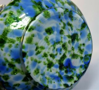 Gorgeous Vintage Fenton Vasa Murrhina Green Blue White Glass Basket Bowl Vase 4