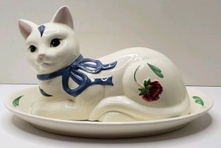 Poppies On Blue Barnyard Kitten Covered Butter Dish By Lenox For 1/4lb Butter