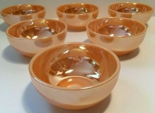 Vintage Fire - King Set Of 6 Peach Luster 5” Bowls Oven Ware Made In Usa