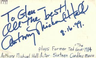 Anthony Michael Hall Actor Sixteen Candles Movie Autographed Signed Index Card