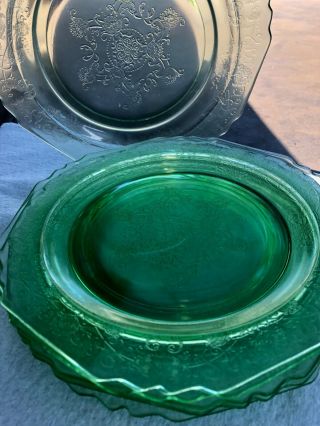 Florentine Poppy 1 Green Depression Glass 6 Dinner Plates 9 3/4”