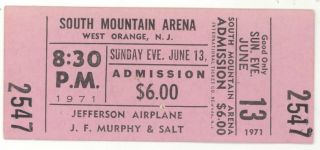 Rare Jefferson Airplane 6/13/71 W Orange Nj S Mt Arena Concert Ticket Starship