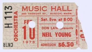 Rare Neil Young Linda Ronstadt The Stray Gators 2/10/73 Boston Ma Ticket Stub